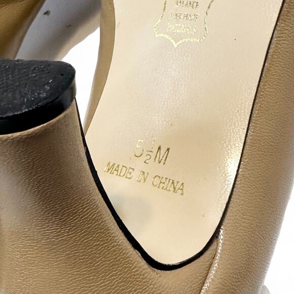 Ann Kristal Leather Pumps 5.5M Camel Tan Bow Square Toe Block Heel Y2K Eulalia - Picture 9 of 11